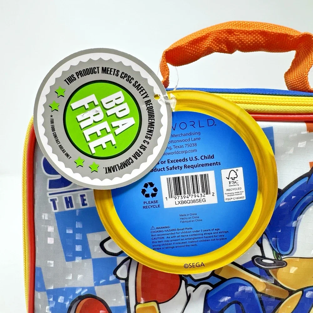 NWT Sonic The Hedgehog Rectangle Lunch Bag 9.5x8x3